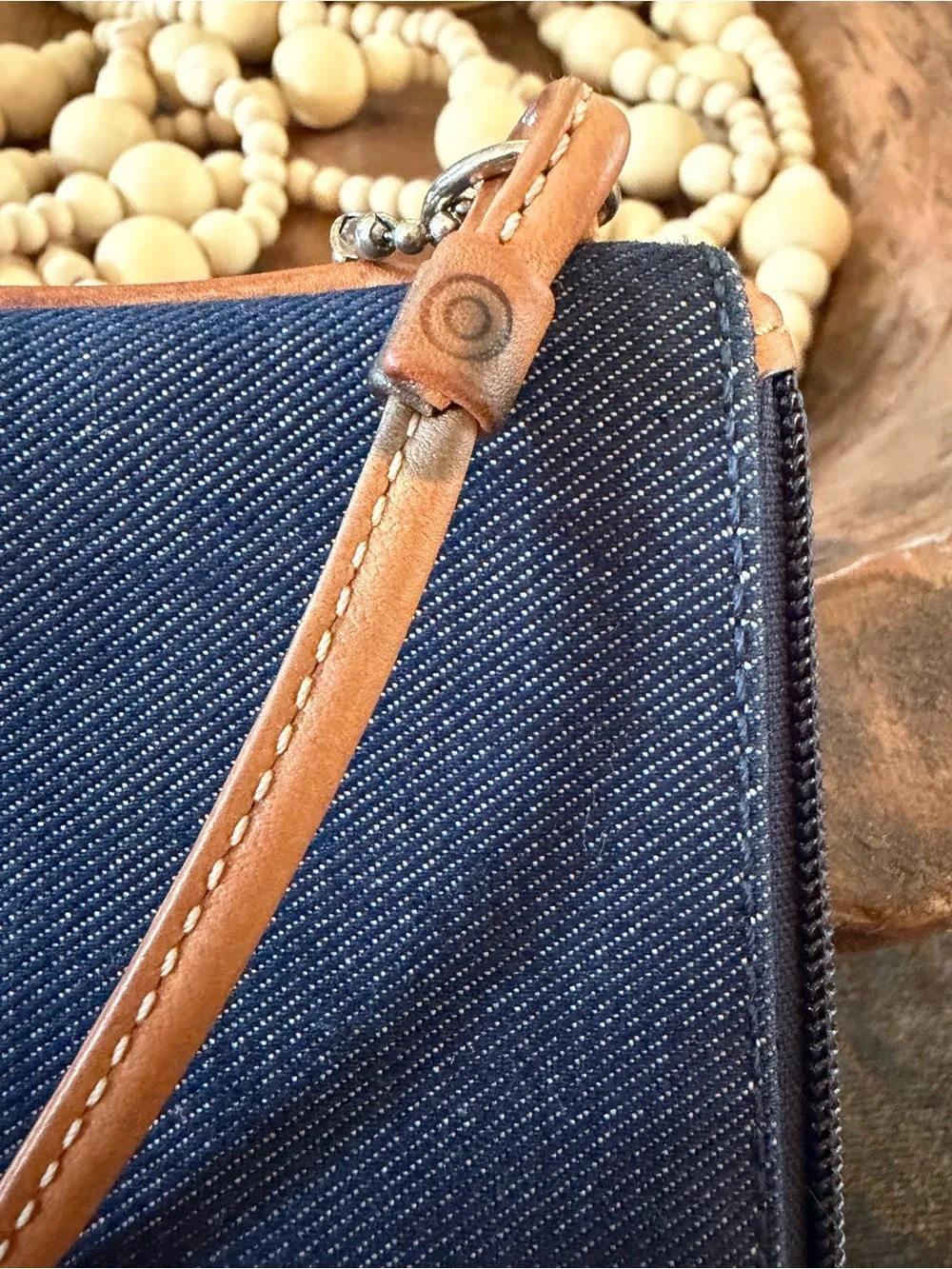 Coach Denim and Tan Leather Wristlet